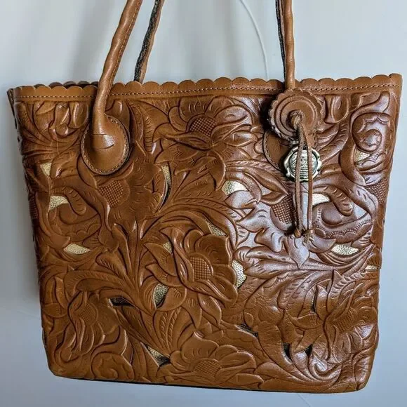 Patricia Nash Adeline 10th Edition  Hand Cutout Tooled Leather Tote Bag 🤎