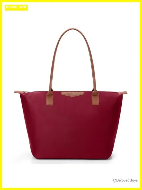 Large Capacity Nylon Tote Bag with Leather Handles, Hobo Shoulder Purse,