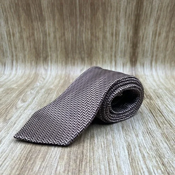 Paul Fredrick Silk Tie Bronze Herringbone Pattern‎ Business Career Necktie