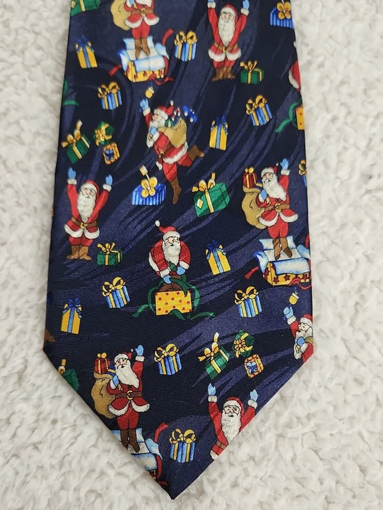 Keith Daniels Christmas Navy Santa & Gifts Holiday Tie
