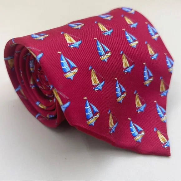 Tropical Isle Mens Silk Tie Red Nautical Sailboat Preppy Coastal Yacht Club 4