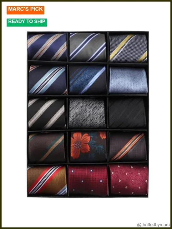 15 Pre-Tied Zip Up Neckties for Men, Silky Polyester Ties Set in Gift Box