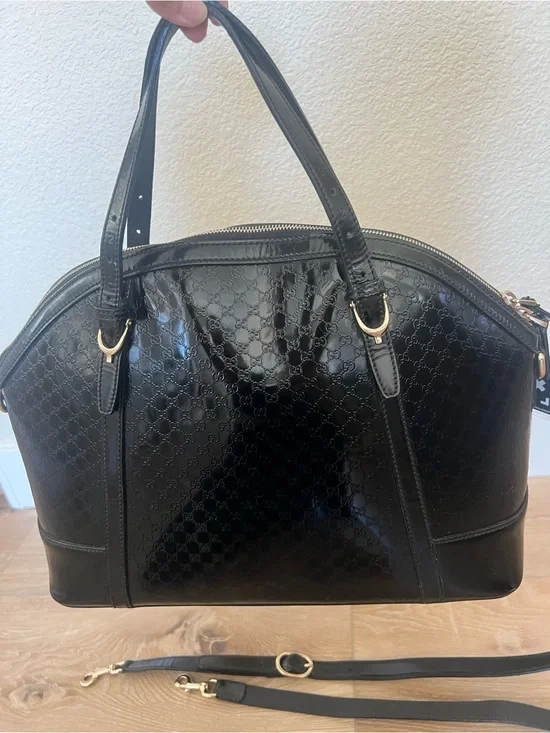 GUCCI Black Microguccissima Patent Leather Nice Top Handle Bag COA