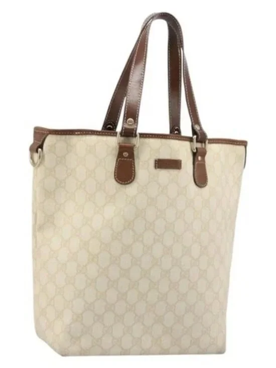 GUCCI GG Supreme Tote Bag PVC Ivory Gold 189896 Auth BAZ627