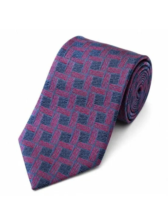Kenneth Cole New York Silk Tie Blue Red Basketweave Geometric Vintage Corporate