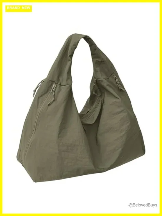 Large Nylon Slouchy Tote Bag with Multiple Pockets Shoulder Hobo for Travel Gym