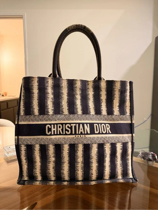 Dior Navy and Cream D Stripes Book Tote