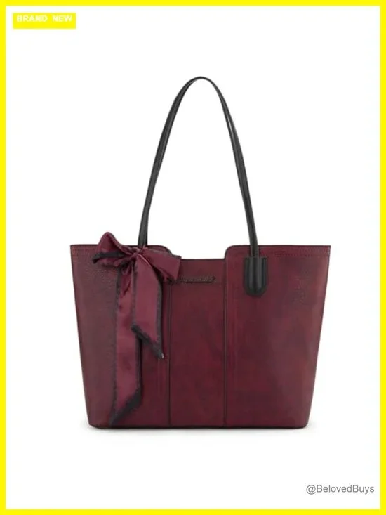 Vegan Leather Tote Bag Top Handle Satchel Purse with Scarf