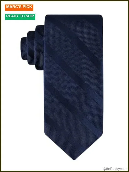 Classic Textured Tonal Stripe Tie - Polyester/Silk, Self Tie, 57