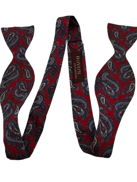 Vintage Boyds Mens Self Tie Bow Tie Red Blue Paisley Print