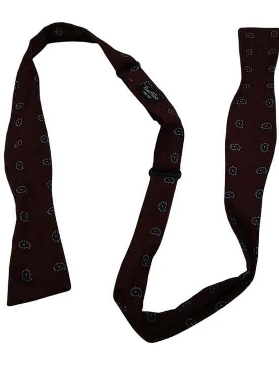 Robert Talbott Bow Tie Bowtie Silk Self Tie England Dark Red Paisley
