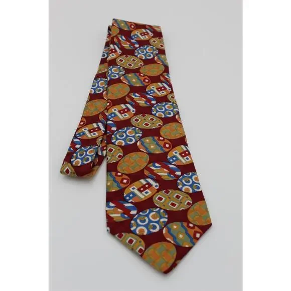 Kenzo Silk Tie Red Geometric Easter Egg Designer Luxury Bold Italy Office
