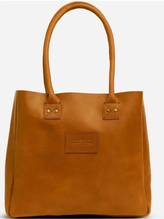 Parker Clay Cognac Leather Tote with Top Handles