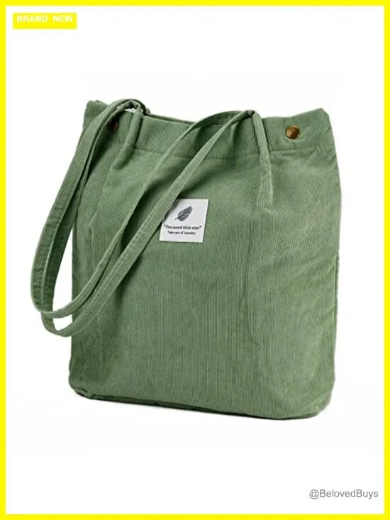 Corduroy Tote Bag with Inner Pocket for Travel Shopping Work