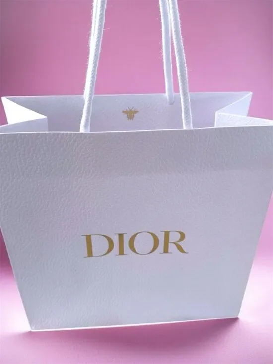 Dior White Paper Tote with Gold Logo