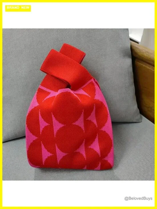 Color Contrast Knitted Woven Handbag Wrist Bag Tote