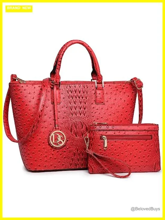Vegan Leather Tote Bag with Matching Clutch and Tassel Work Purse