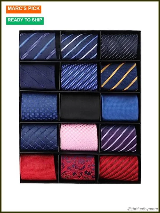 15pcs Men's Classic Necktie Set Woven Jacquard Ties Gift Box Party