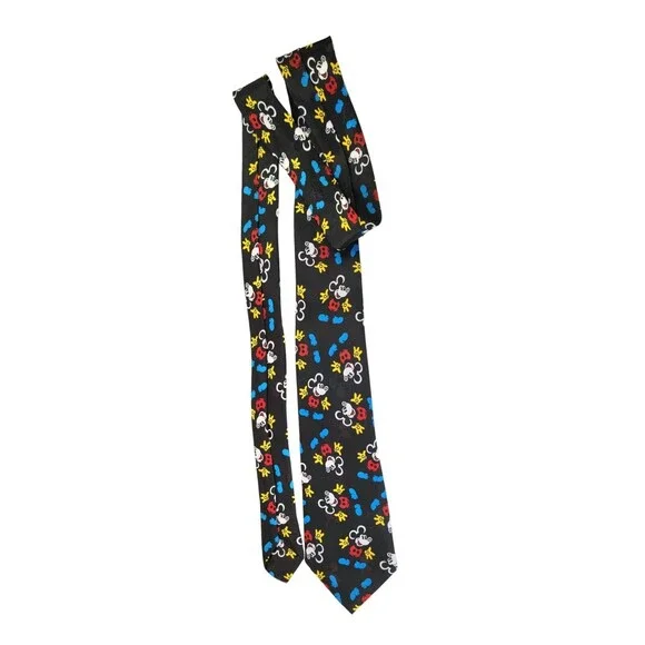 Disney Mickey Mouse Graphic Mens Tie Black Necktie Dance 54”