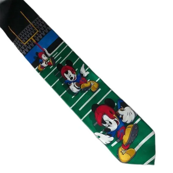 Vintage Disney Silk Mickey Mouse Tie Green Football Themed