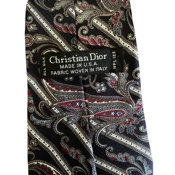 Christian Dior Paisley Silk Neck Tie USA Italy Fabric‎ Burgundy Blue