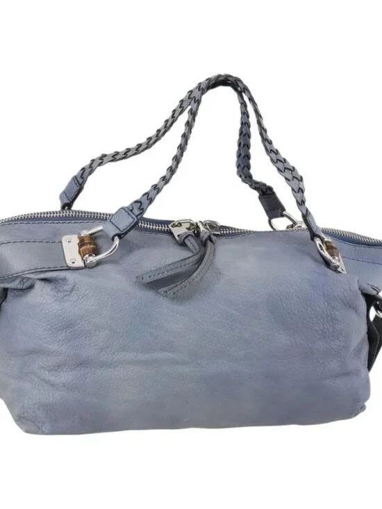 GUCCI Bamboo Tote Bag Leather Blue Auth