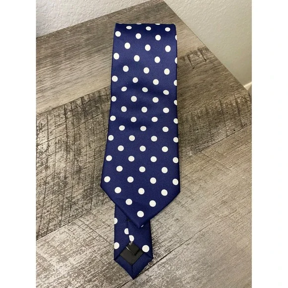 Puccini Mens Necktie Navy Blue White Polka Dot Microfiber Hand Made Formal Tie