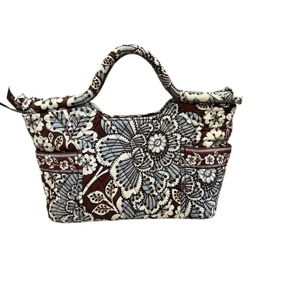 Vera Bradley Retired 2010 Slate Blooms The Gabby Quilted Tote Handbag Brown Gray