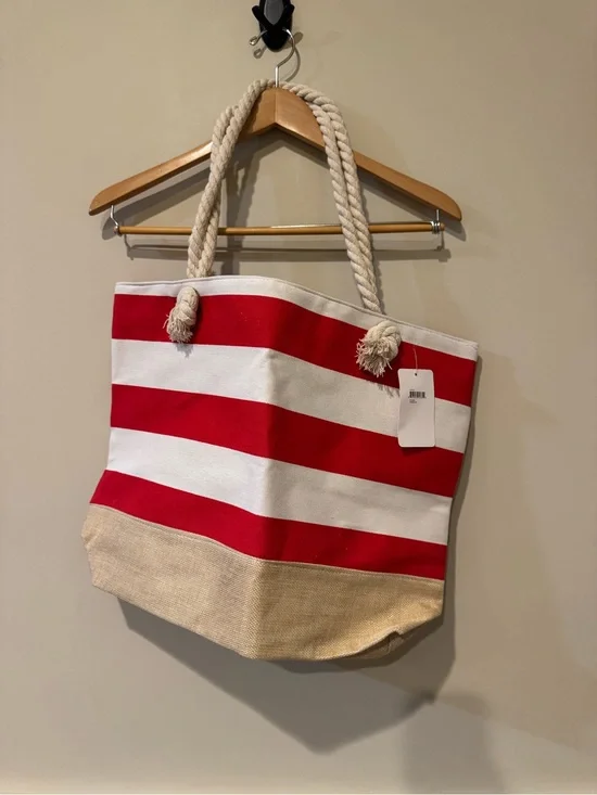 Red & White Striped Rope-Handle Beach Tote