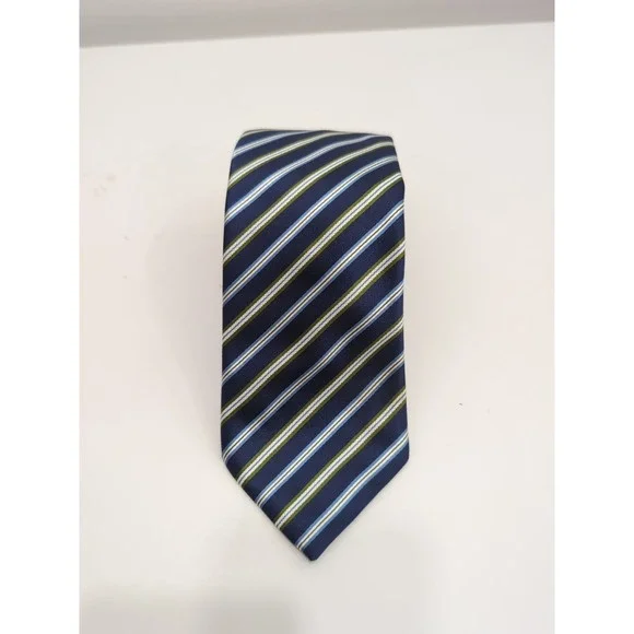 GEOFF NICHOLSON MADE IN ITALY SILK BLUE/GREEN STRIPED Motif Tie