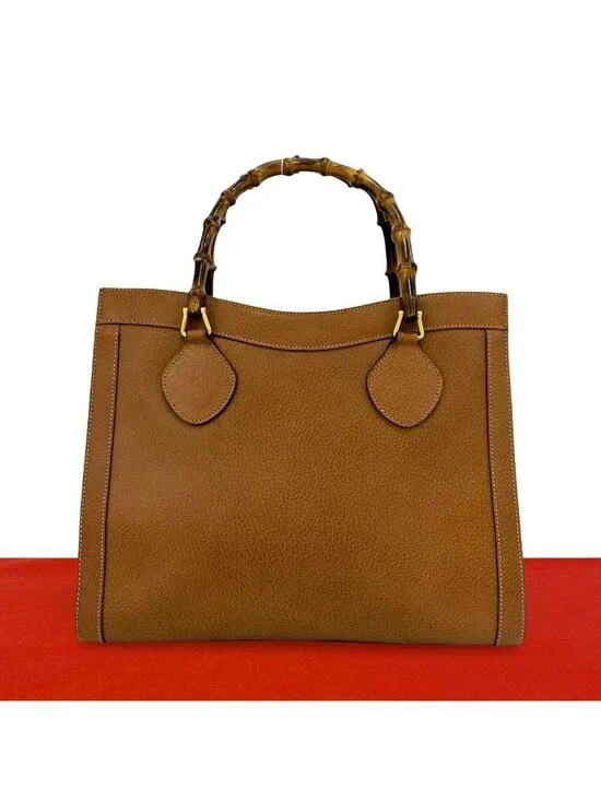 Gucci Vintage Bamb Leather Tote Business Brown