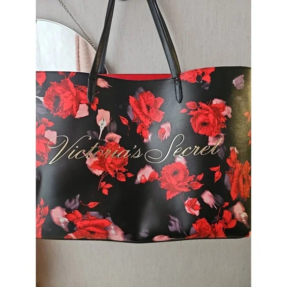 Victoria's Secret Limited Edition 2019 Large Red Floral Rose Tote Bag Used