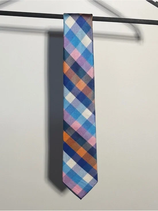 Croft & Barrow 100% Silk Geometric Multicolor Plaid Necktie