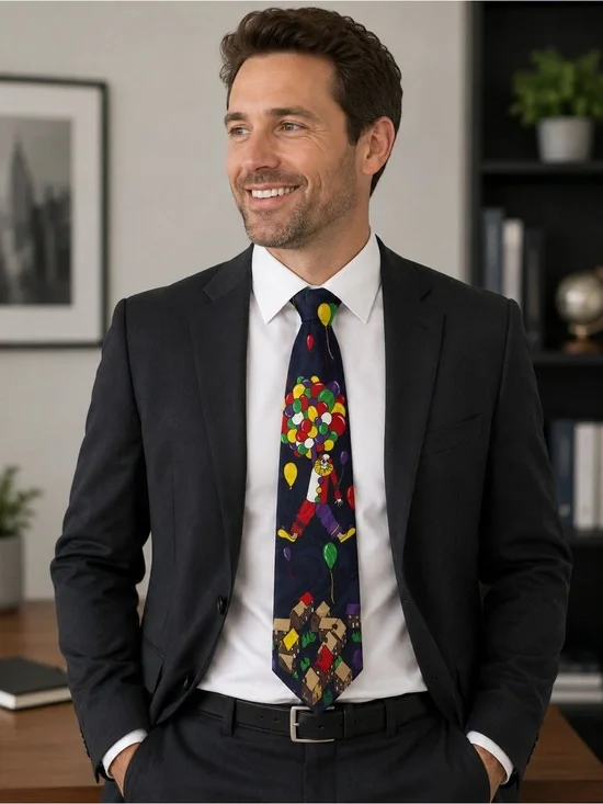 Novelty Clown Balloon Neck Tie Circus Carnival Mens Necktie Blue