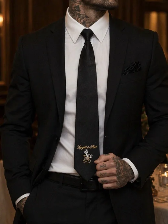 Jeffrey Scott Black Embroidered Neck Tie | Leggett & Platt Gold Logo Tie Formal
