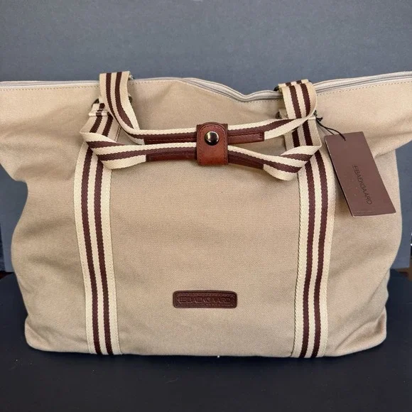 Baekgaard Tom Zipper Tote in Desert Tan Canvas with Italian Leather NWT