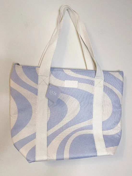 NWT Ulta Beauty Insulated Cooler Tote Bag Blue White Zip Top Beach Travel