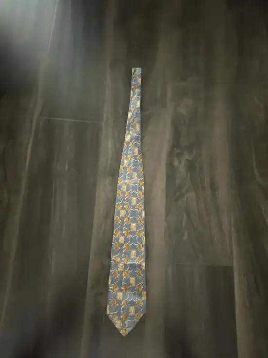 Joseph Abboud Blue and Gold Medallion Pattern Silk Necktie