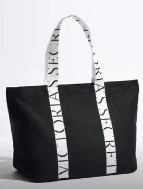 Victoria's Secret Black Tote with White Logo Straps
