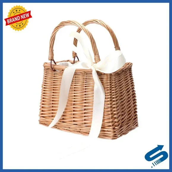 Natural Rattan Handwoven Tote Bag Small Wicker Basket Purse Boho Chic