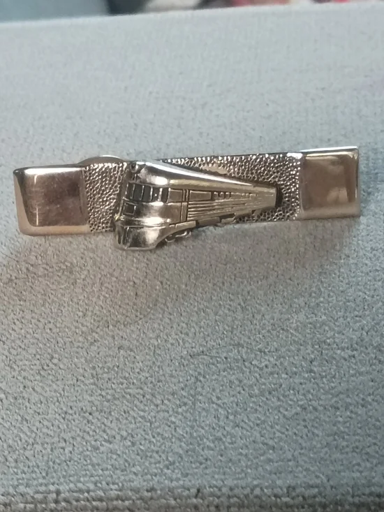 SWANK Silver Train Motif Tie Clip