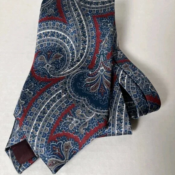 Etienne Aigner Silk Tie Red Blue Paisley Men's Designer Necktie Made in USA
