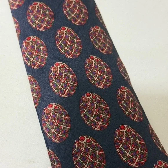 Lanvin Paris Mens Silk Tie Navy Blue Faberge Egg Pattern Made in France Luxury