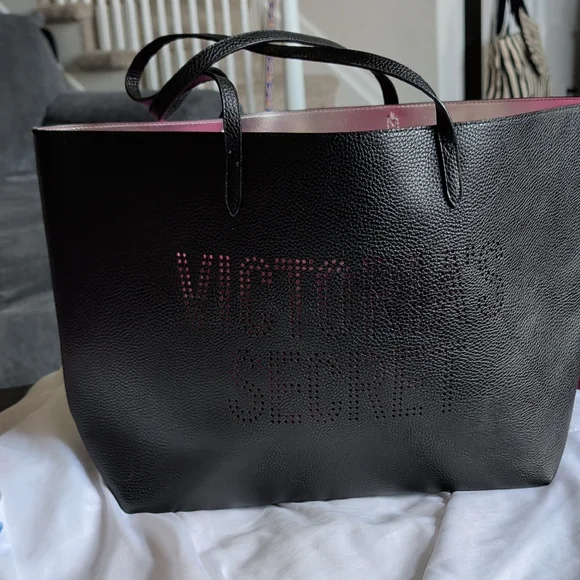 Victoria's Secret Black Tote with Pink Trim