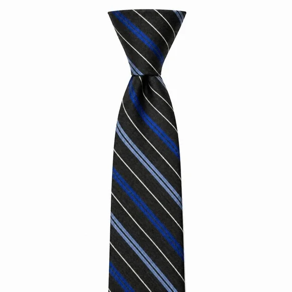 PRONTO UOMO‎ PLATNIUM Tie Striped 100% Silk Handmade Black Blue NWT