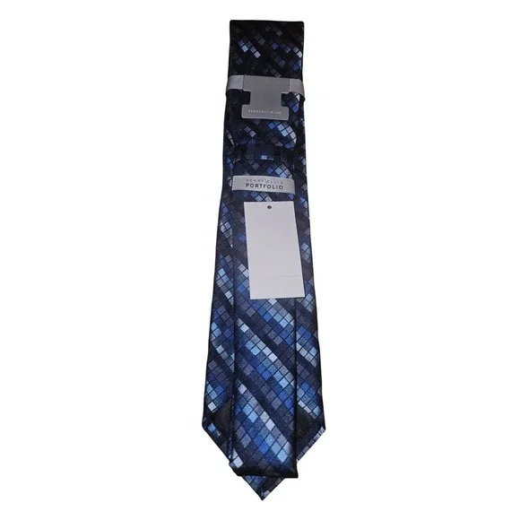 Perry Ellis Portfolio Men Blue Geometric Diamond Pattern Silk Blend‎ Necktie