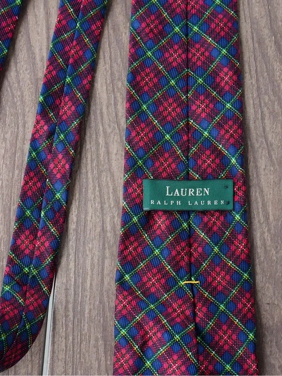 Lauren Ralph Lauren Burgundy and Blue Plaid Silk Tie