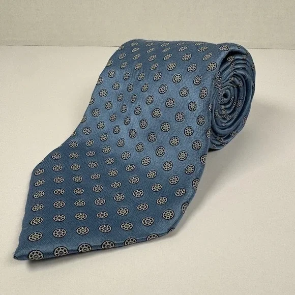 Ermenegildo Zegna Silk Tie Blue Geometric Wheel Pattern Mens Necktie Italy