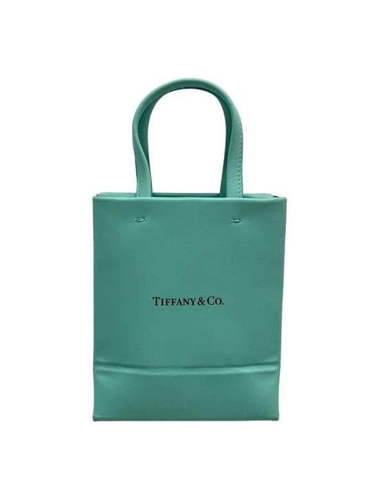 Tiffany & Co Tote Mini Shopping Light Blue Leather