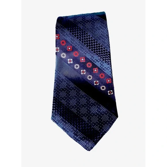 Vintage 50s 60s Blue‎ Atomic Age Geometric Diagonal Stripe Tie Mr. D's St. Louis